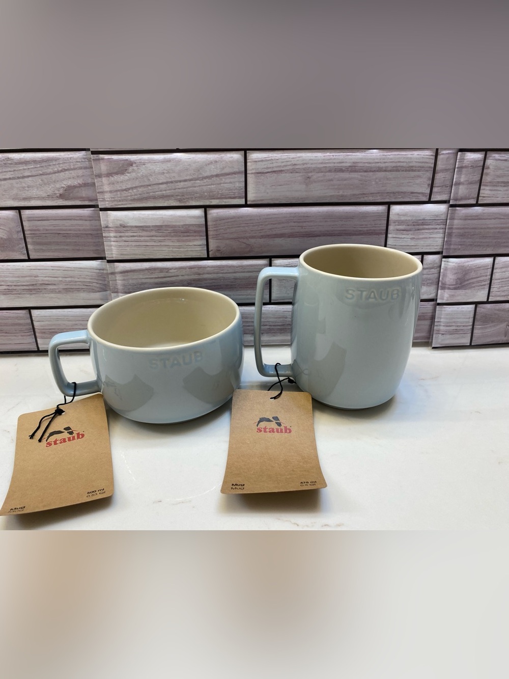 Staub ❤️ (2) Elevate everyday moments Stacking 16&17oz  Mugs Light Blue NWT